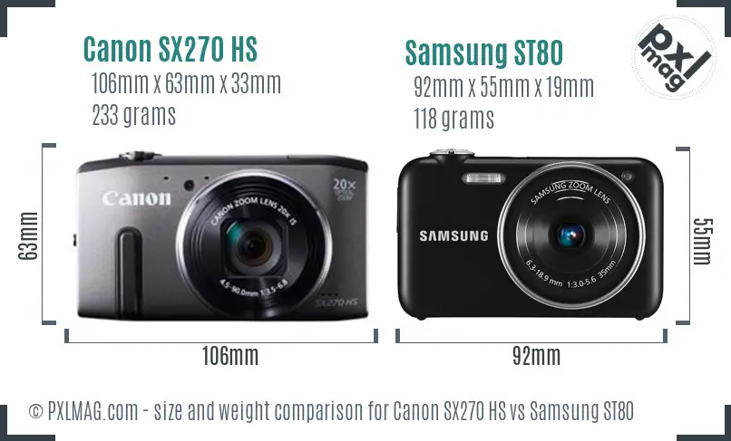 Canon SX270 HS vs Samsung ST80 size comparison