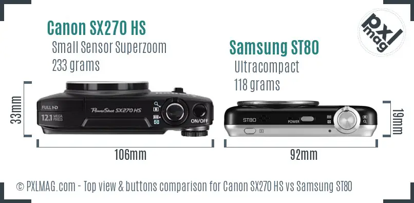 Canon SX270 HS vs Samsung ST80 top view buttons comparison