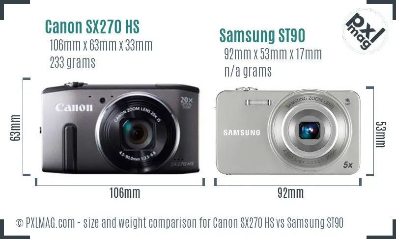 Canon SX270 HS vs Samsung ST90 size comparison Canon SX270 HS vs Samsung ST90 size comparison
