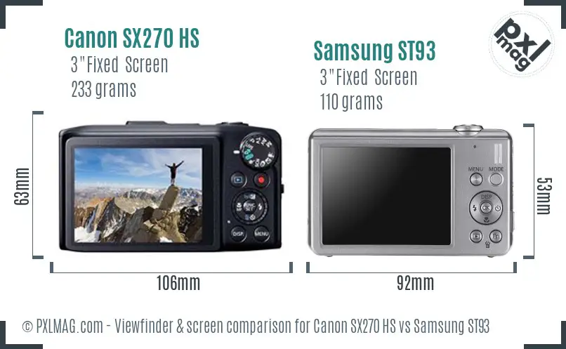 Canon SX270 HS vs Samsung ST93 Screen and Viewfinder comparison