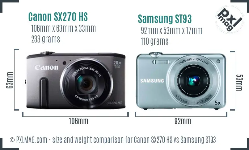 Canon SX270 HS vs Samsung ST93 size comparison