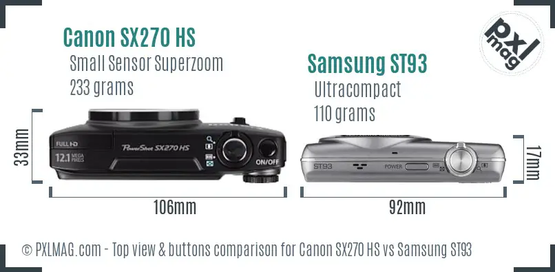 Canon SX270 HS vs Samsung ST93 top view buttons comparison