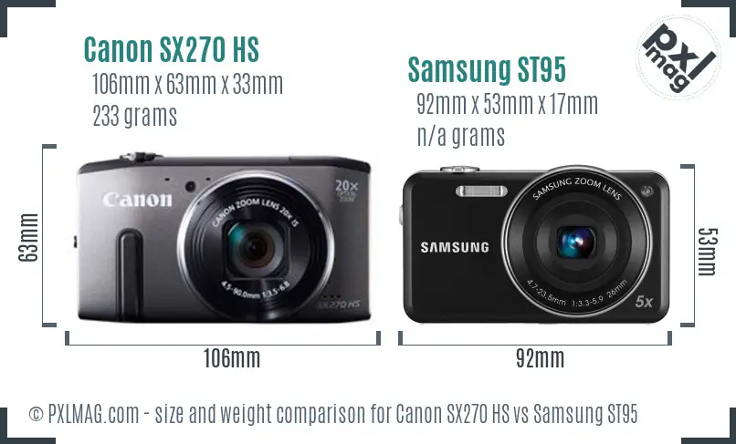 Canon SX270 HS vs Samsung ST95 size comparison Canon SX270 HS vs Samsung ST95 size comparison