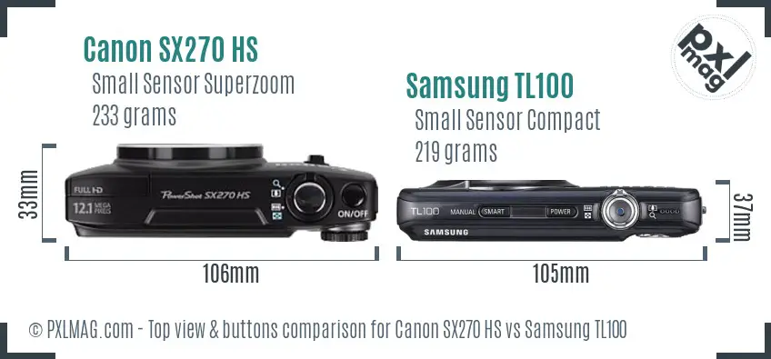 Canon SX270 HS vs Samsung TL100 top view buttons comparison