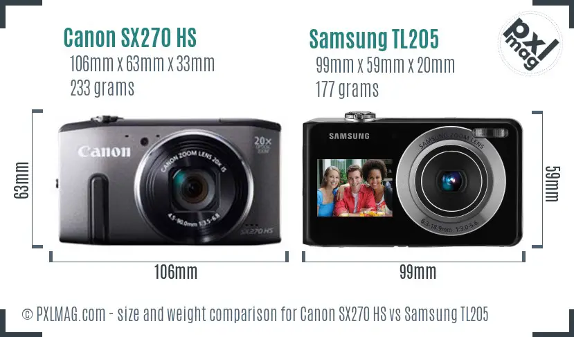 Canon SX270 HS vs Samsung TL205 size comparison