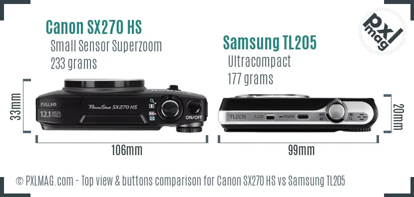 Canon SX270 HS vs Samsung TL205 top view buttons comparison