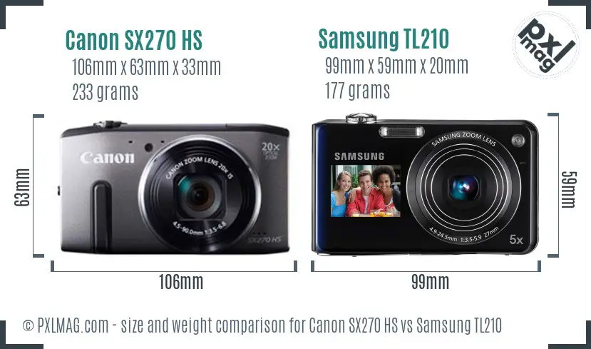 Canon SX270 HS vs Samsung TL210 size comparison