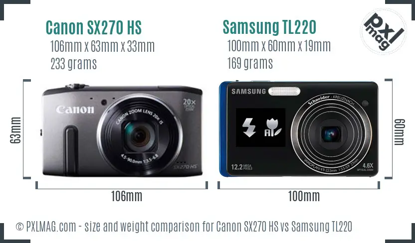 Canon SX270 HS vs Samsung TL220 size comparison