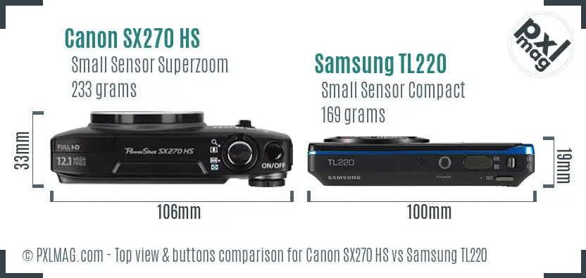 Canon SX270 HS vs Samsung TL220 top view buttons comparison
