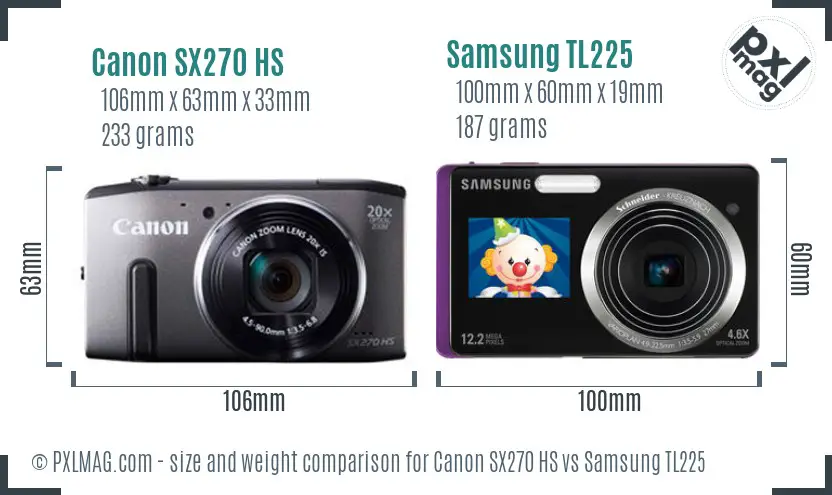 Canon SX270 HS vs Samsung TL225 size comparison