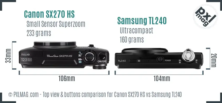 Canon SX270 HS vs Samsung TL240 top view buttons comparison