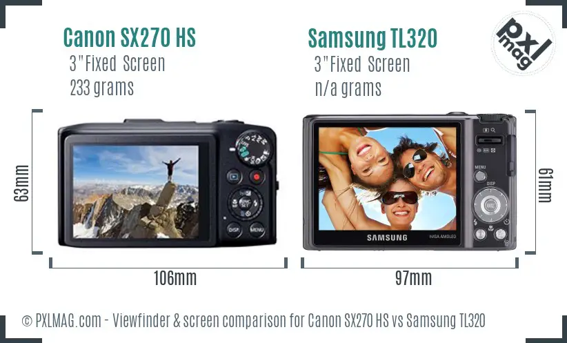 Canon SX270 HS vs Samsung TL320 Screen and Viewfinder comparison