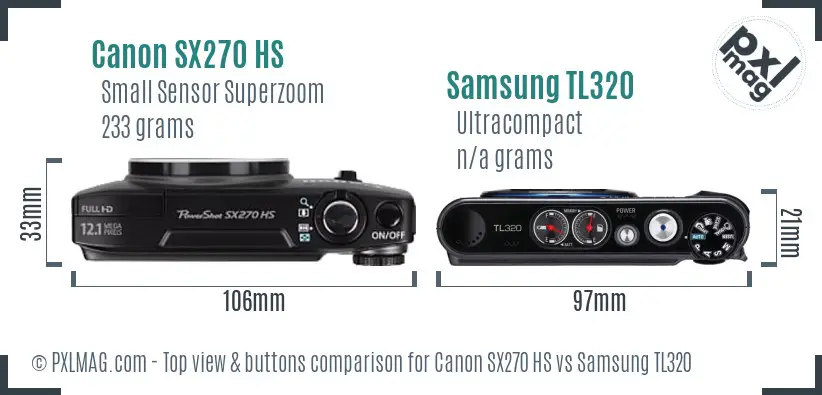Canon SX270 HS vs Samsung TL320 top view buttons comparison