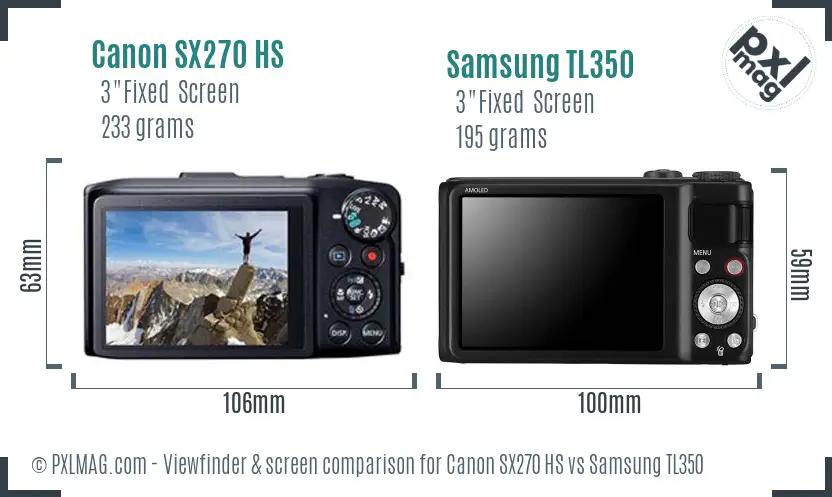 Canon SX270 HS vs Samsung TL350 Screen and Viewfinder comparison