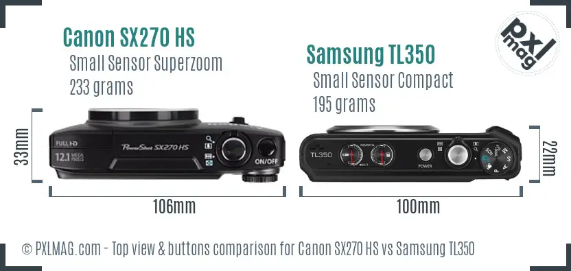 Canon SX270 HS vs Samsung TL350 top view buttons comparison