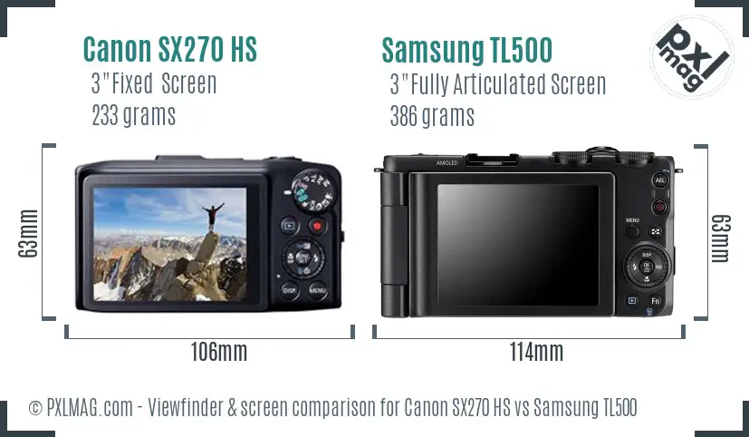 Canon SX270 HS vs Samsung TL500 Screen and Viewfinder comparison