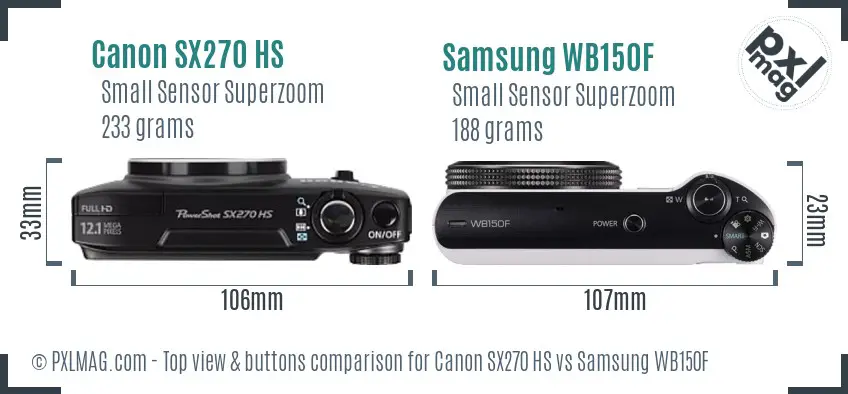 Canon SX270 HS vs Samsung WB150F top view buttons comparison