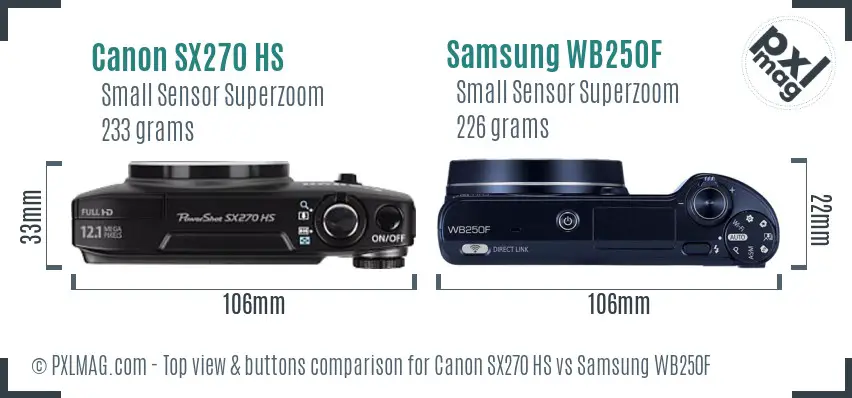 Canon SX270 HS vs Samsung WB250F top view buttons comparison