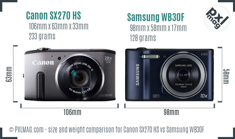 Canon SX270 HS vs Samsung WB30F size comparison