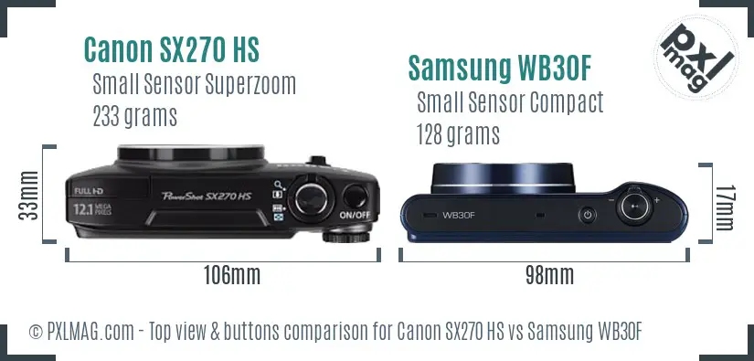 Canon SX270 HS vs Samsung WB30F top view buttons comparison