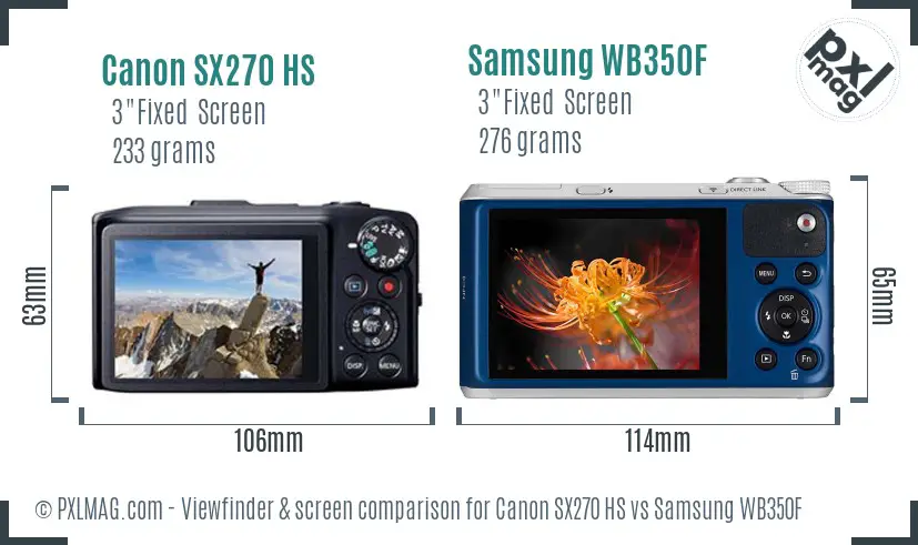 Canon SX270 HS vs Samsung WB350F Screen and Viewfinder comparison