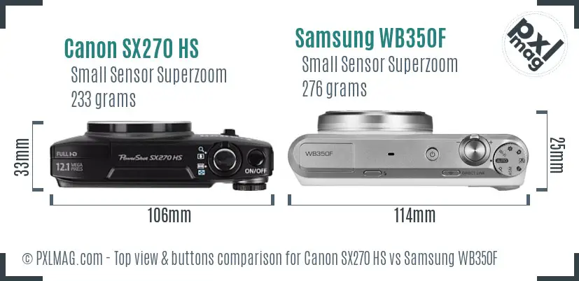 Canon SX270 HS vs Samsung WB350F top view buttons comparison