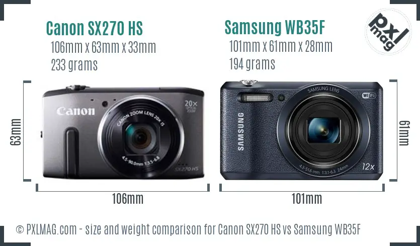 Canon SX270 HS vs Samsung WB35F size comparison