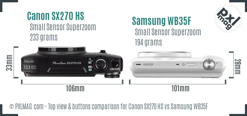 Canon SX270 HS vs Samsung WB35F top view buttons comparison