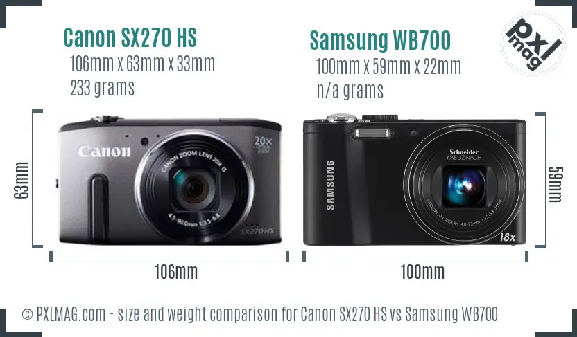 Canon SX270 HS vs Samsung WB700 size comparison Canon SX270 HS vs Samsung WB700 size comparison
