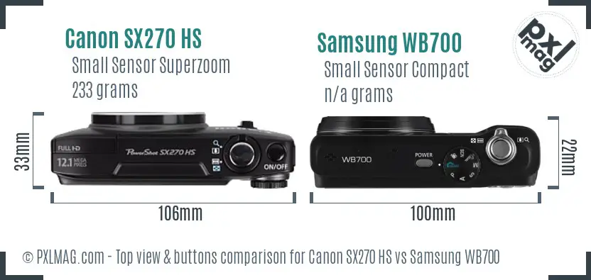 Canon SX270 HS vs Samsung WB700 top view buttons comparison Canon SX270 HS vs Samsung WB700 top view buttons comparison