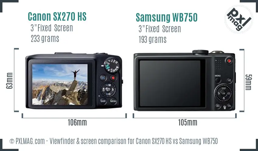 Canon SX270 HS vs Samsung WB750 Screen and Viewfinder comparison