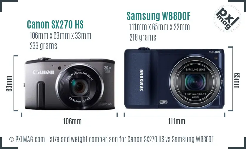 Canon SX270 HS vs Samsung WB800F size comparison