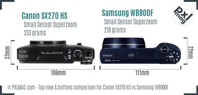 Canon SX270 HS vs Samsung WB800F top view buttons comparison