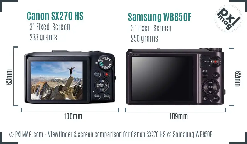 Canon SX270 HS vs Samsung WB850F Screen and Viewfinder comparison Canon SX270 HS vs Samsung WB850F Screen and Viewfinder comparison