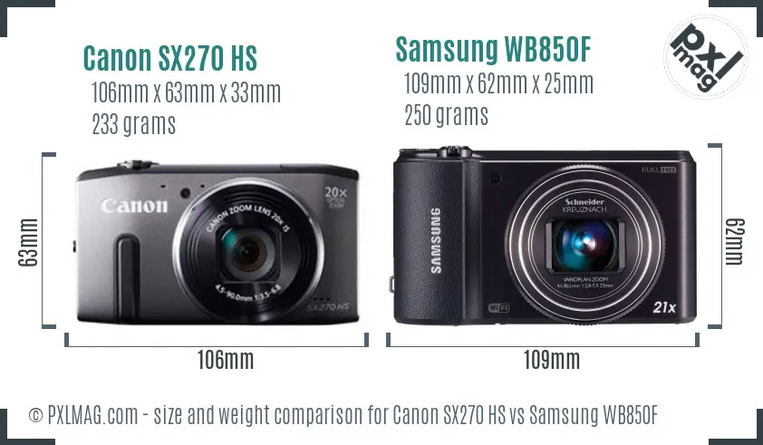 Canon SX270 HS vs Samsung WB850F size comparison Canon SX270 HS vs Samsung WB850F size comparison