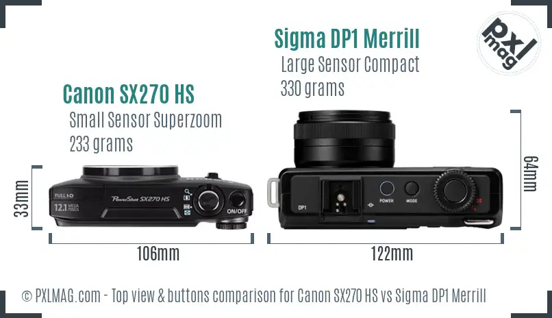 Canon SX270 HS vs Sigma DP1 Merrill top view buttons comparison