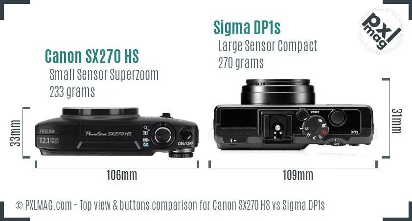 Canon SX270 HS vs Sigma DP1s top view buttons comparison