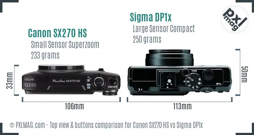 Canon SX270 HS vs Sigma DP1x top view buttons comparison