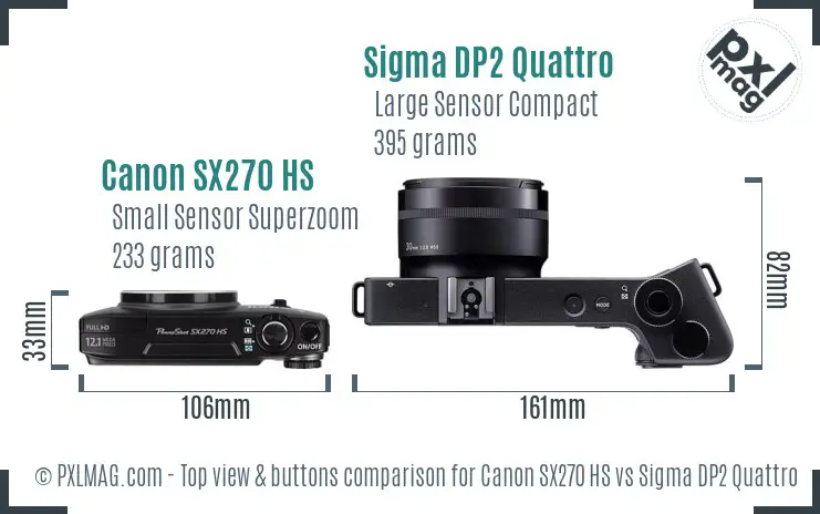 Canon SX270 HS vs Sigma DP2 Quattro top view buttons comparison Canon SX270 HS vs Sigma DP2 Quattro top view buttons comparison
