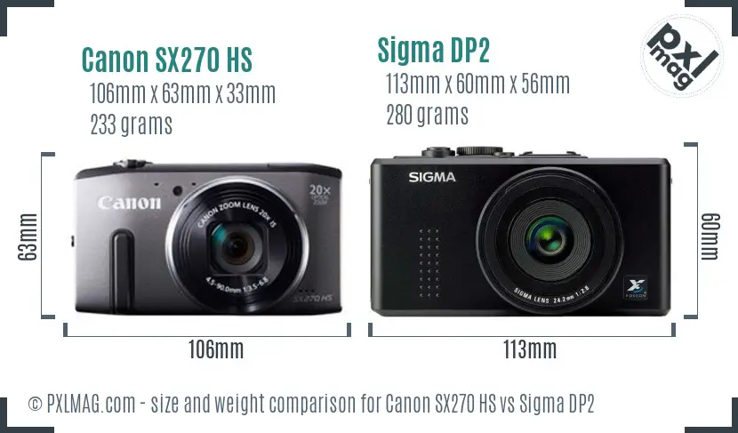 Canon SX270 HS vs Sigma DP2 size comparison