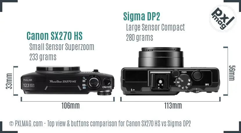 Canon SX270 HS vs Sigma DP2 top view buttons comparison