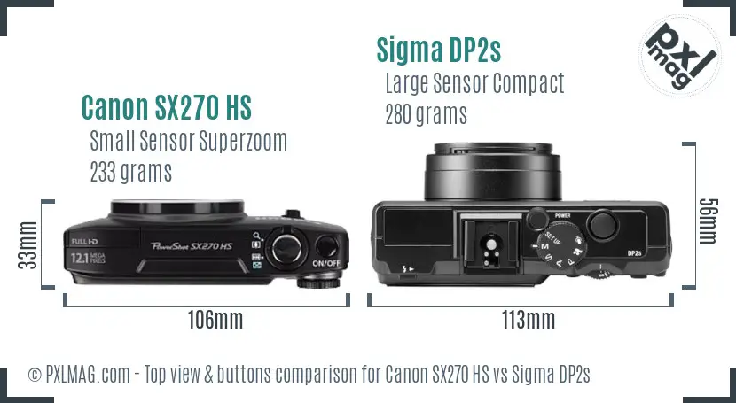 Canon SX270 HS vs Sigma DP2s top view buttons comparison Canon SX270 HS vs Sigma DP2s top view buttons comparison
