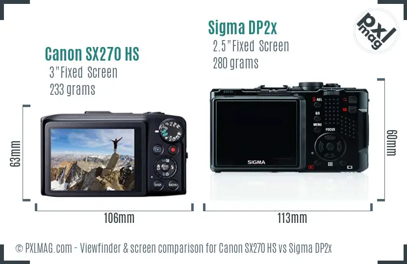 Canon SX270 HS vs Sigma DP2x Screen and Viewfinder comparison