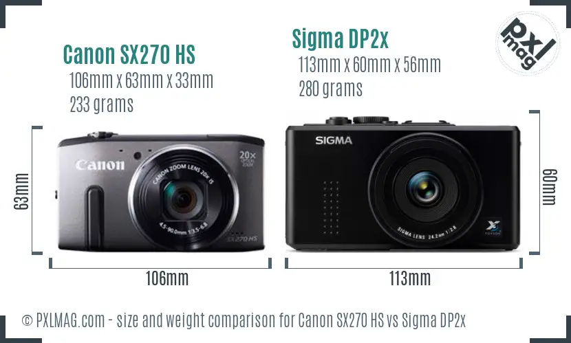 Canon SX270 HS vs Sigma DP2x size comparison