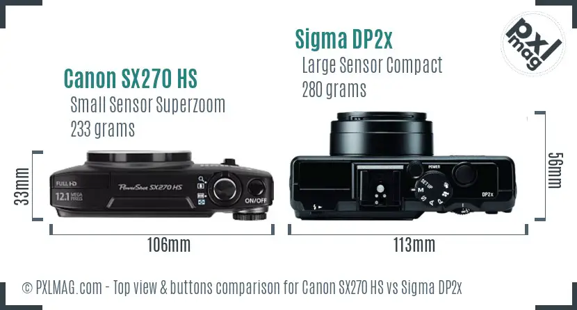 Canon SX270 HS vs Sigma DP2x top view buttons comparison