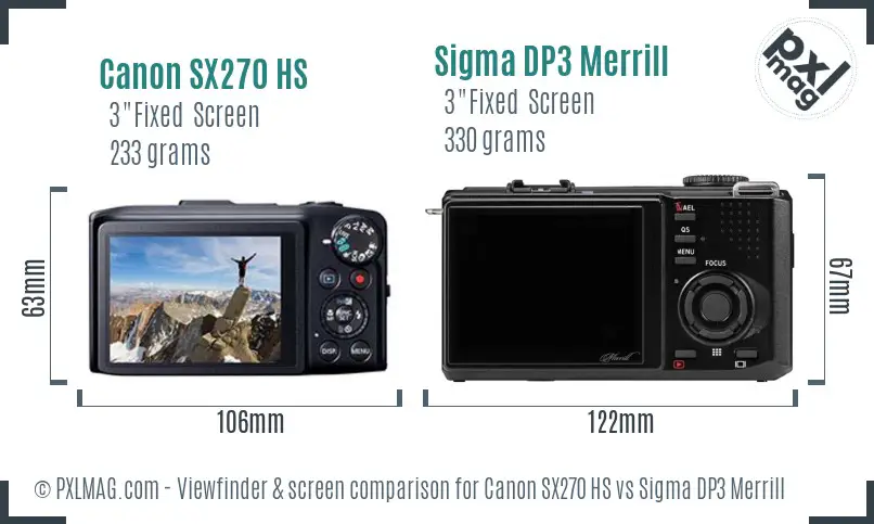 Canon SX270 HS vs Sigma DP3 Merrill Screen and Viewfinder comparison