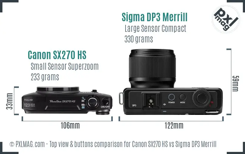 Canon SX270 HS vs Sigma DP3 Merrill top view buttons comparison