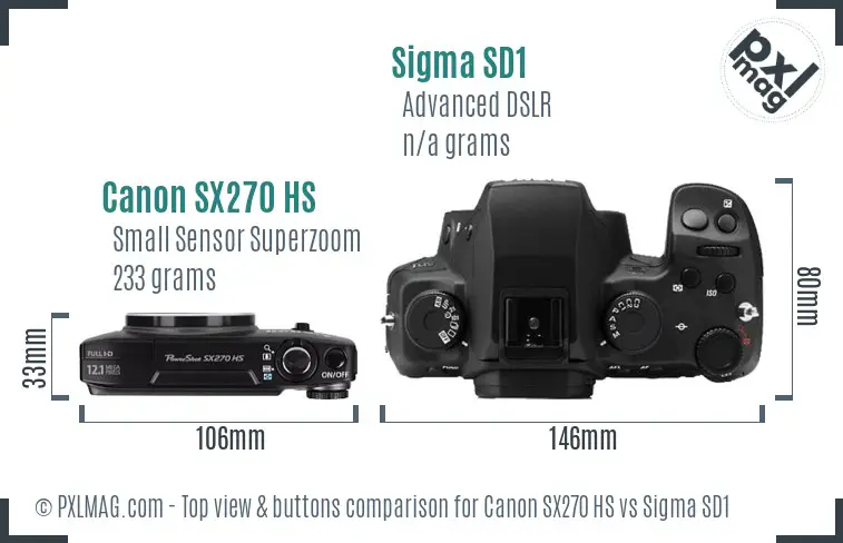Canon SX270 HS vs Sigma SD1 top view buttons comparison