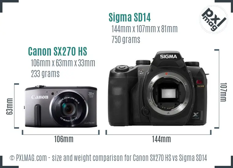 Canon SX270 HS vs Sigma SD14 size comparison