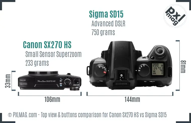 Canon SX270 HS vs Sigma SD15 top view buttons comparison